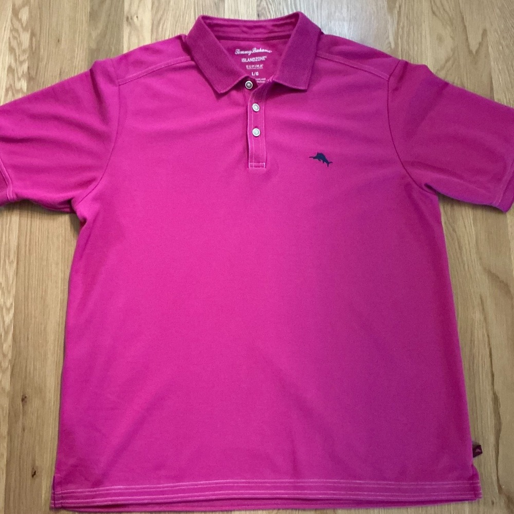 Tommy Bahama Men's Hot Pink Polo with Navy Dolphin Logo
